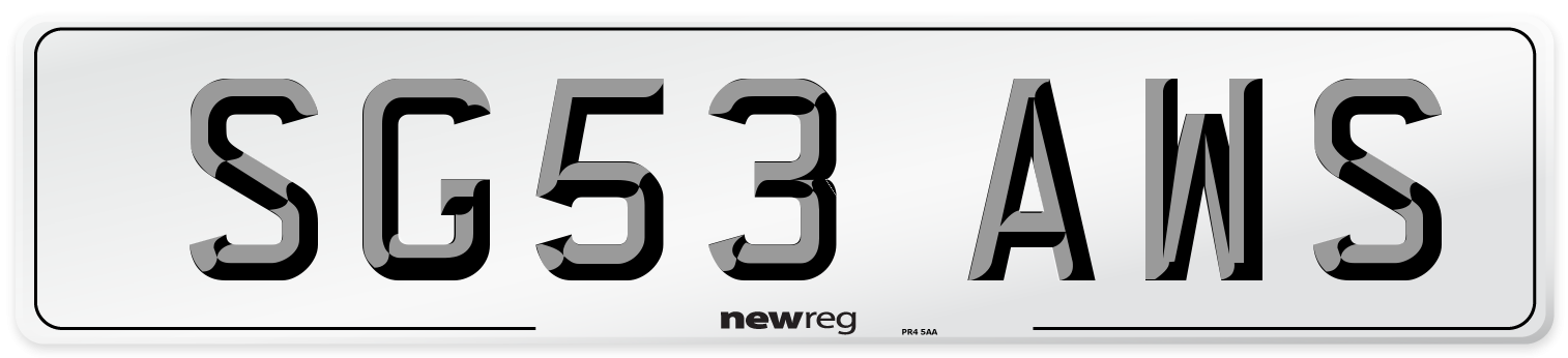 SG53 AWS Number Plate from New Reg